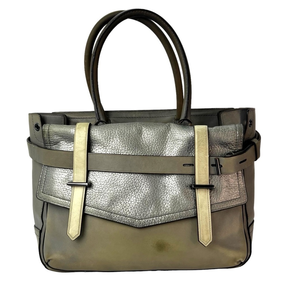 Reed Krakoff Boxer Tote Gray Pebbled Leather Top Handle Designer Bag Large
